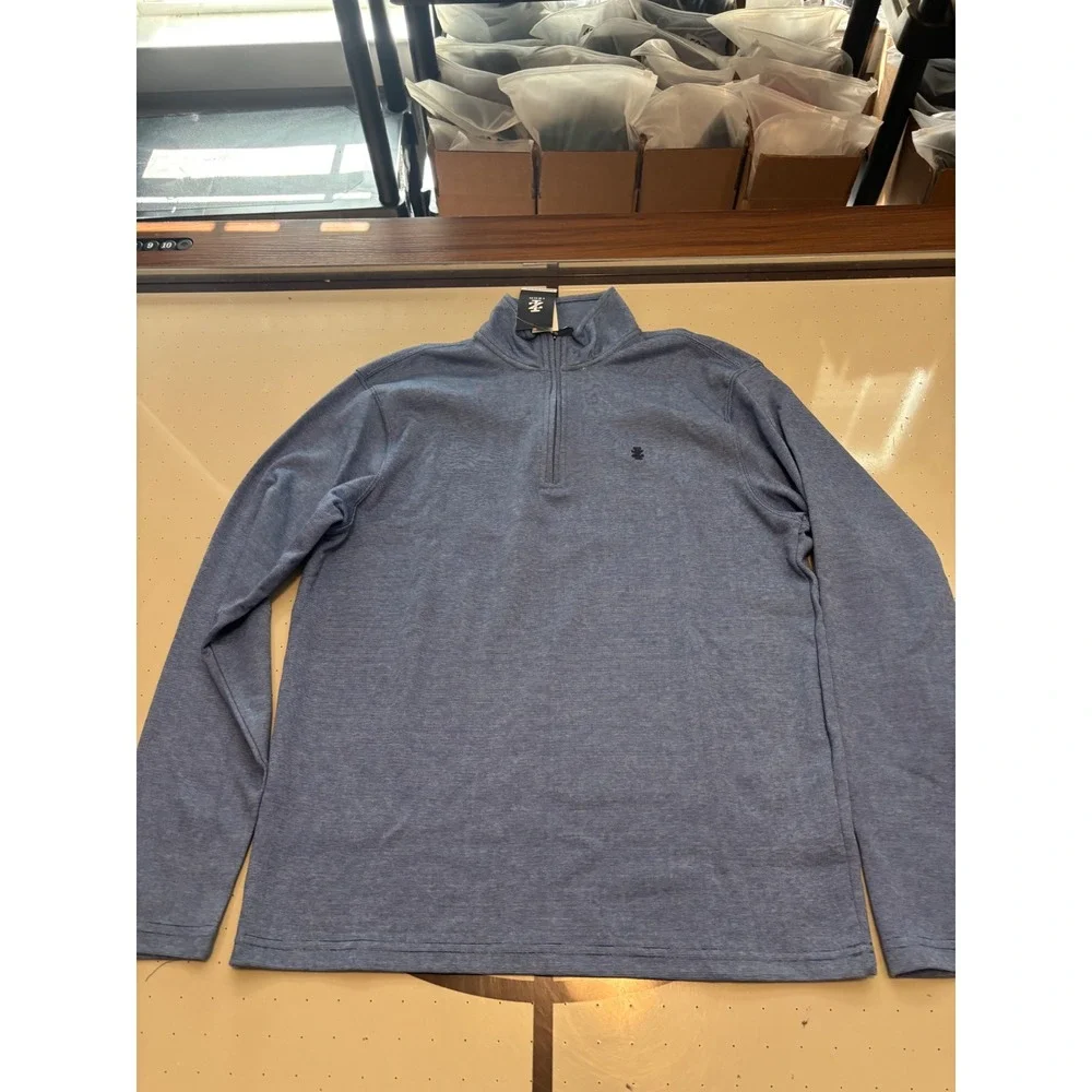 571 IZOD Mens Feeder Stripe Quarter Zip Pullover Bright Cobalt Blue  M